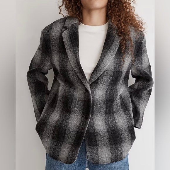 Madewell Oversized Dorset Blazer Boiled Wool NH857 Buffalo Check black - Picture 2 of 11